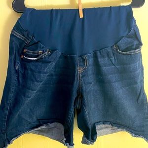 Plus size maternity shorts - dark and medium wash